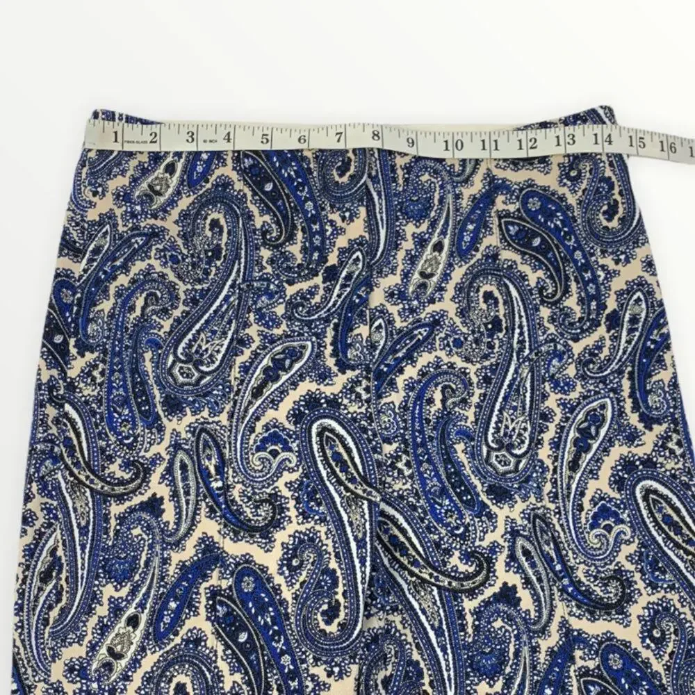 Diane Von Furstenberg Navy Blue Paisley Skinny Trouser Pants Size 6 - Picture 8 of 10